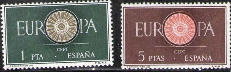 z vendido ESPAÑA 1960 1294/5 Sellos Nuevos Europa CEPT Rueda de 19 radios simbolo completa Espana Spain Espagne Spagna Spanje Spanien 